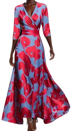 Vestidos De Fiesta Mujer Elegantes Boho Vestido Largo Mujer Verano Fiesta Manga Larga Coctel De Graduación Ropa Elegante Casual Tallas Grandes Dresses for Women(Rosa Fuerte,L)