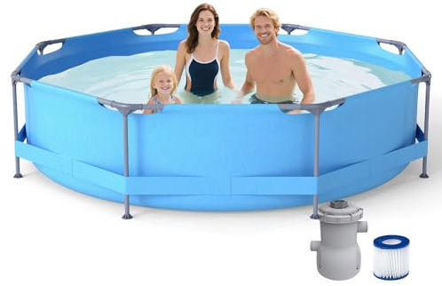 COSTWAY Piscina Fuori Terra 300 x 300 x 76 cm, Piscina Rotonda da Esterno con Struttura Metallica e Pompa Filtro, Capacità 4383 L, da Giardino per Adulti (3 m x 76 cm)