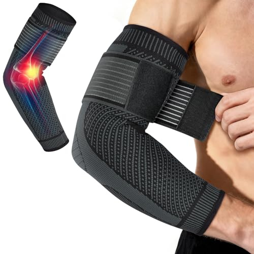 flintronic Elbow Brace Support with Strap, Breathable Elbow Support for Men and Women, Wear-resistant Compression Sleeves for Pain Relief, Tendonitis, Arthritis, Tennis, Workout, Golf
