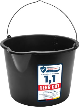 Garronda Pack 2 Cubos de Obra 12 L con Pico Vertedor GD-0168 Negro | Cubo reciclado con pico vertedor y escala, asa metálica, resistente para mezclar y verter mortero, hormigón o pintura