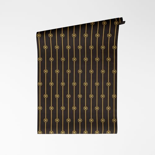 A.S. Création non-woven tapet med ränder och Medusahuvud i svart, guld, metallic – lyxig barocktapet med metallic effekt 10,05 m x 0,70 m – 791732