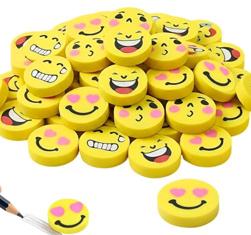 MUNZE Gomma Da Cancellare, 40 Pezzi Con Faccina Sorridente, Gialle, Dimensione 2,5 Cm, Per Bambini, Studenti, Feste Di Compleanno, Regali