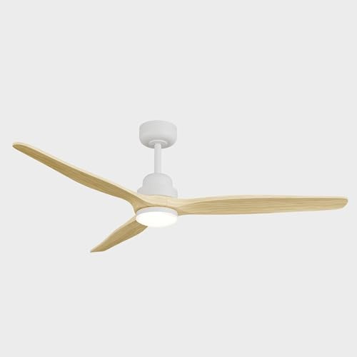 Sulion - Ventilador de Techocon Luz LED 142cm - Regulable - Motor DC Silencioso 36W - Aspas de Madera Maciza para Exterior IP44 e Interior - con Mando a Distancia - Blanco Madera Clara