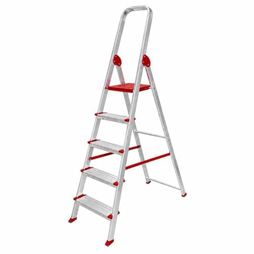 Escalera Profesional T-PLUS-5x1 de Aluminio con Arco de Seguridad, 5 Peldaños, 150 kg de Carga Máxima