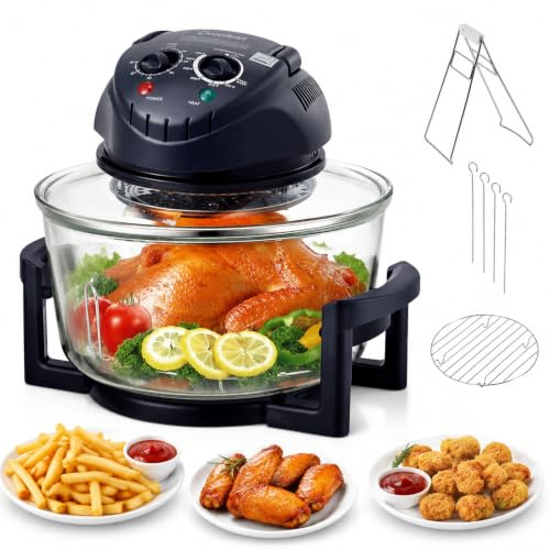 Friggitrice ad aria alogena da 12 litri, temperatura 130-250°C e timer | Piano di lavoro multiuso da 1300 W, friggitrice ad aria per forno per cuocere grigliare cuocere(black)