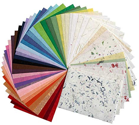 50 Sheets A4 Mulberry Paper for Origami and Washi Card Making, Mixed Color
