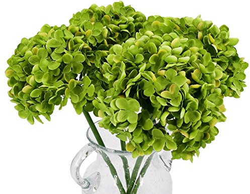 TOPIA High Details Hydrangea Silk Flowers (About 225 Petals Each Flower), Artificial Hydrangea Flowers, Green Silk Hydrangea Flowers Pack of 4 (Green)