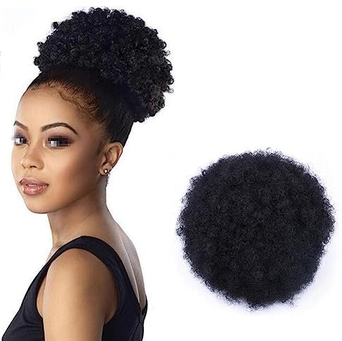 1PCS Extensions capillaires afro avec cordon de serrage - Cheveux synthétiques bouclés naturels (noir-1)