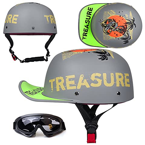 Retro Motorrad Jethelm Halbhelm Halbschale Herren Damen Halbschalenhelm mit ECE Baseball Cap ECE Zertifizierung Brain Cap Motorradhelm Rollerhelm Chopper Scooter Helm(Color:J,Size:L=59-60CM)