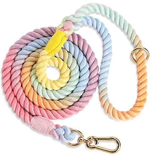 NUGUTIC Hundeleine, handgefertigt, geflochtenes Baumwollseil, für kleine, mittelgroße und große Hunde, Macaron, 1,5 m