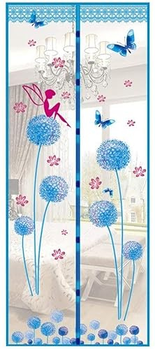 Magnetic Door Screen Fly Screen Door Bug Mesh Curtain High Density Automatically Mesh Door Nets 35 x 83 Easy Install (90 * 210cm, Dandelion-Blue)
