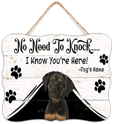 No Need to Knock We Know You're Here Hängeschild, Rottweiler, Willkommensschild, individuelles Holzschild, Wohnzimmer, Bauernhaus, Haustür, Eingang, 20,3 x 25,4 cm