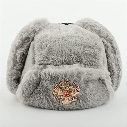 Ciamlir Russische Mütze Männer Frauen Sowjetarmee Militärabzeichen Russland Bomberhüte Pilot Trapper Trooper Hut Winter Kunstpelz Ohrenklappe Schneekappen, Stil 7,56 cm Bis 60 cm