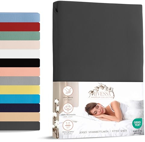 Livessa Spannbettlaken 180x200cm aus Baumwolle Single-Jersey Stoff 140 g/m², Spannbetttuch/Bettlaken, Oeko-TEX Zertifiziert (M24M05FF9),Ultra weich