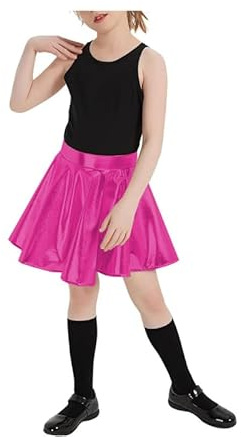 R&N FASHIONS Falda metálica para niñas, bonitas faldas de tutú jazz, falda circular brillante de ballet para niños, minifalda acampanada de cintura alta, rosa, 11-12 años