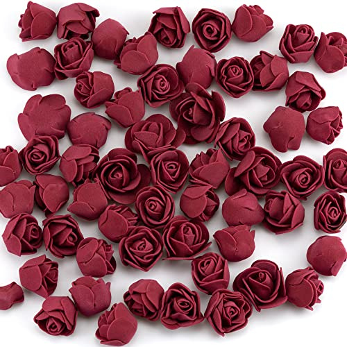 IFAMIO 100 Pcs Foam Artificial Burgundy Roses Mini Fake Flowers Mini Artificial Fake Rose Heads Artificial Floral for DIY Bouquets Party Baby Shower Home Decorations Wedding