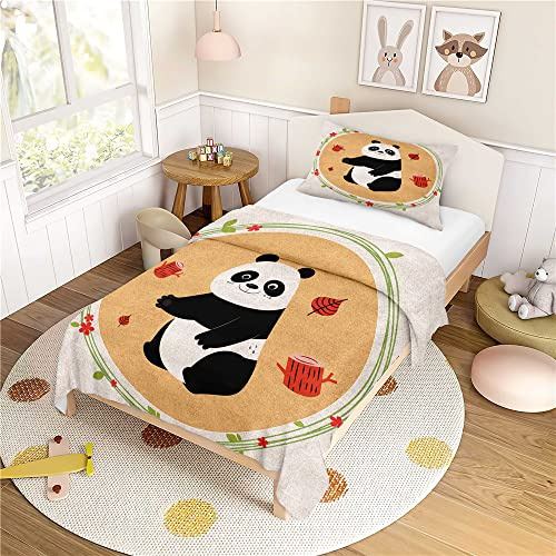 Morbuy Parure de Lit Enfant - Panda Housse de Couette 120x150 cm et Taie d'oreiller 40x60 cm - Dessins animés Housses de Couettes Enfant Doux Ensemble de Literie en Microfibre