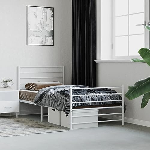 Annlera Bettgestell mit Kopf- und Fußteil Metall Weiß 100x200 cm Bettgestell Bed Frame Bettrahmen Metallbett Jugendbett Bett