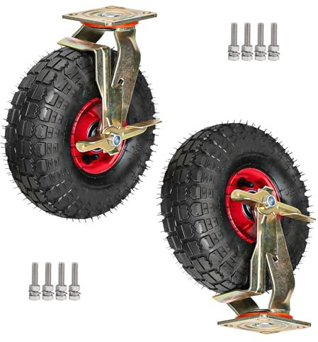 WORDFUN Transportwagen Gummiräder, Geräuschlose Schwerlast Räder Lenkrolle Luftrad, 2er, Mit Bremse, Pannensichere 360 Grad Drehbar, Für Trolleys, Möbelroller Transportroller, Werkbank Rollen
