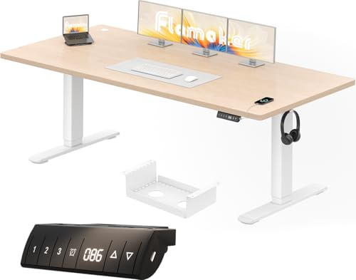 Flamaker Höhenverstellbarer Schreibtisch 200 x 80 cm, Schreibtisch Höhenverstellbar Elektrisch mit Memory Funktion, Computertisch mit Kabelmanagement, Standing Desk, Stehpult, Bürotisch, Beige