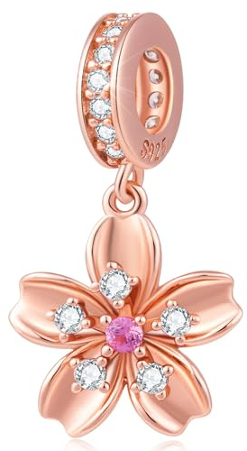 Rose Gold Valentinstag Charms fit europäischen Armband, Paar Liebhaber, Smiley Gesicht Rose Blume Mondsichel Sterne Herzschlag geknotet Herz Charm in Sterling Silber, Geschenke für Familie/Geburtstag