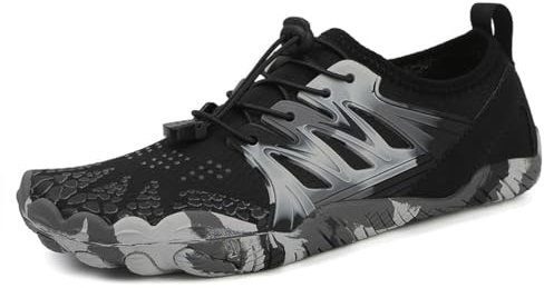 AUXDIQ Schwimmschuhe Badeschuhe Aquaschuhe Surfschuhe Wasserschuhe Strandschuhe Barfuß Schnell Trocknend für Damen Herren, Schwarz, 45 EU