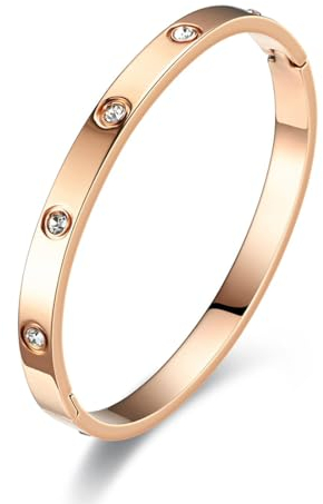 NTRUXZP Schmuck Damen Armreif Edelstahl Zirkonia einfache Stil Liebe Armband 6mm breit mit Schließe Armspange Gravur Schmuck Damen Schmuck Damen Rosegold