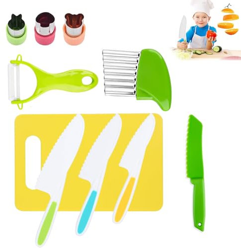 Yuaiosn Couteau Enfant de 10 Pièces, Couteau Cuisine Enfant en Plastique, Couteau de Sécurité pour 2+, 4 couteaux de cuisine en 4 tailles pour salade, gâteau, pain, légumes