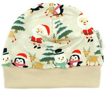Kleine Könige Mütze Baby Jungen Beanie · Modell Schneemann Weihnachstmann Weihnachtsfreude, beige · Ökotex 100 Zertifiziert · Größe 62/68
