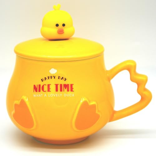 Swsdee Taza De Cerámica,Taza De Cerámica Patito Amarillo,Tazas De Café Con Tapa, Regalo Creativo En Caja De Regalo,Prácticas Tazas De Café Para Oficina Y Hogar,Para Café, Té Y Leche (C)
