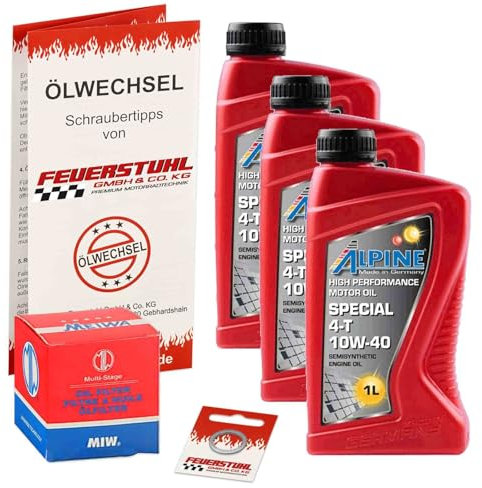 Öl & Ölfilter für Honda XL 650 V Transalp, 2002-2007 (RD11), Ölwechsel Set, Alpine 10W-40 Motoröl + MiW Filter + Dichtring(e)