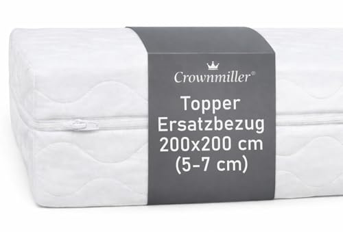 Crownmiller Topperbezug 200x200 cm für Topper Von 5-7cm, Microfaser, 60°C waschbar, 3-seitiger Reißverschluss, OEKOTex, Topperersatzbezug