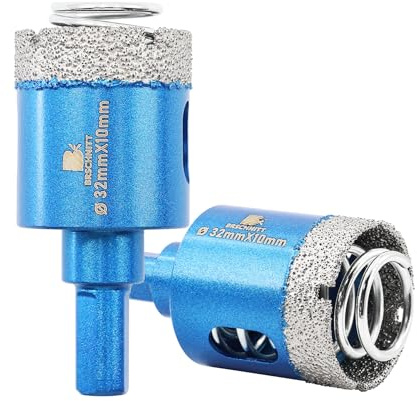 BRSCHNITT Diamant Fliesenbohrer Diamantbohrerr 2pcs32mm - Diamant Bohrkrone mit Feder für Keramik, Granit, Porzellan, Fliesen, Feinsteinzeug, Mauerwerk, Marmor