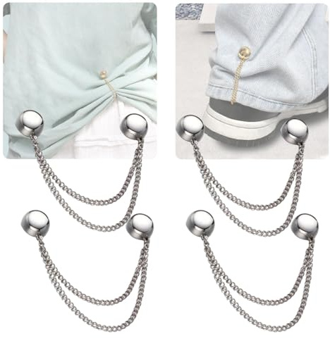 4 Pack Multi-Function Magnetic Clothing Clips, Magnetic Strength Buttons Powerful Hijab Magnets Chain Multi-Purpose Pinless Brooch for Cardigan Shawl Clothing Accessories Cuff Hem (Silver)