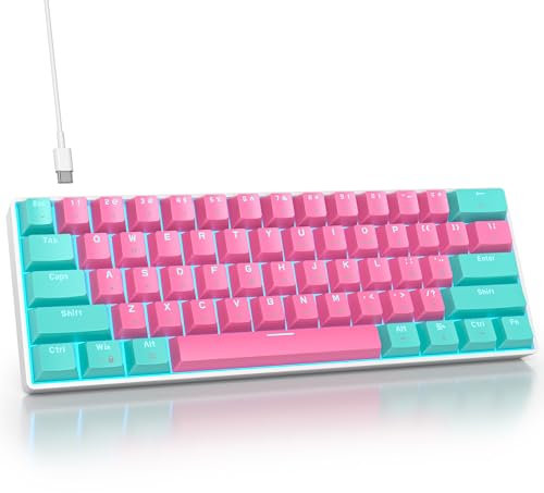 SbocKeeb Meccanica 60% Gaming, 61 Tasti Mini Tastiera Gaming Piccola 60 Percento Tastiera Retroilluminata, QWERTY Americana，Switch Lineari Rossi Compatta per PC, Mac, Office