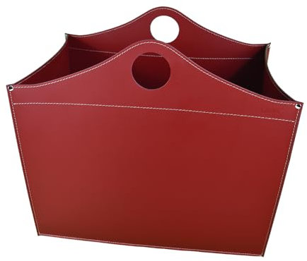 LIMAC Design WOODBAG Contenitore portalegna in cuoio, borsa porta legna da interno, cesto per legna da ardere, con ruote gommate, con 4 ruote gommate, prodotto in Italia. (Rosso)