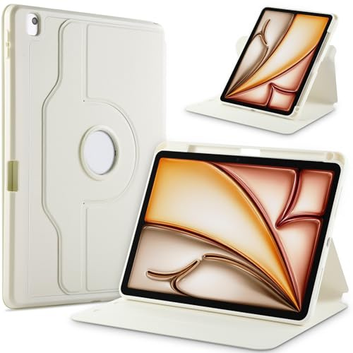 GOZOPO Case for iPad Air 11 Inch (M3/M2, 2025/2024), iPad Air 5th / 4th Gen (10.9-Inch, 2022/2020), 360 Degree Rotation Stand Smart Case with Pencil Holder, Auto Sleep/Wake (White)