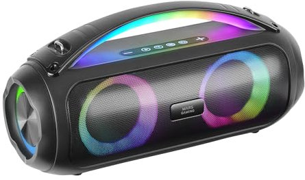 MARSGAMING MS-PULSE, Altoparlante Bluetooth Portatile 50W RMS, Illuminazione RGB, 2 Driver Attivi 93mm + 2 Driver Passivi Ultra-Bass, Vivavoce, USB / MicroSD / AUX / FM, Maniglia e Tracolla, Nero