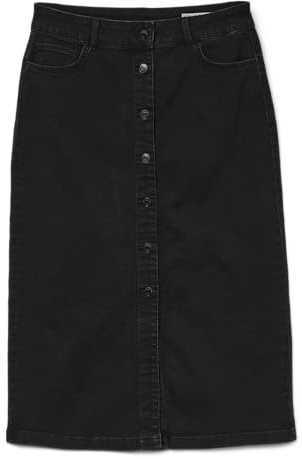 VERO MODA Vmnatty DNM Mix Noos Jupe à Boutons 7/8, Jean Noir, S