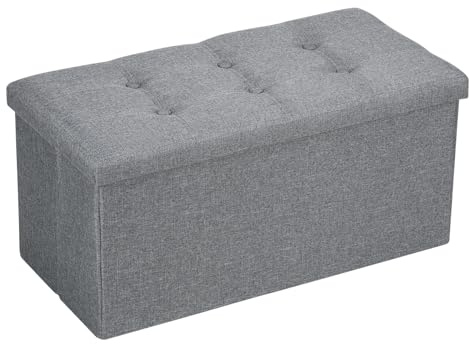 Izrielar Sitzhocker Sitzbank mit Stauraum, Faltbar Aufbewahrungsbox PVC-Leder Wohnzimmer Polsterhocker Sitzbox Sitztruhe bis 150kg(76x38x38cm, Leinen - grau)