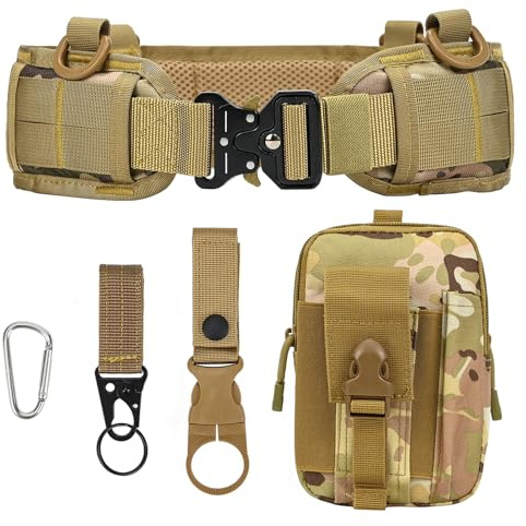 LUUFAN Ensemble de ceintures tactiques militaires réglables en nylon avec boucle en métal robuste à dégagement rapide pour activités sportives de plein air (couleurs kaki et camouflage)