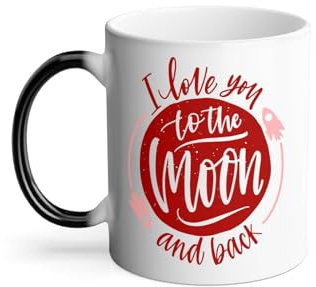 Thermoreagierende Tasse mit Aufschrift I Love You To The Moon and Back Moon Illustration Rakete, 312 ml