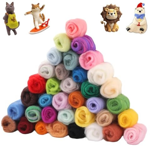 36 färger filt ull torrtovning, sagoull för tovning gör-det-själv filtning hantverk skapelser filt ull för stickning, filt ull våt tovning lämplig våt tovning och torrfiltning craft projekt