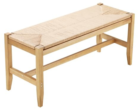 VEVOR Panca in Rattan, Panca in Rattan in Legno da 1015 mm, Panca da Ingresso con Gambe in Quercia, Panca Boho per i Piedi della Camera da Letto con Rattan Intrecciato a Mano, per Soggiorno, Cucina