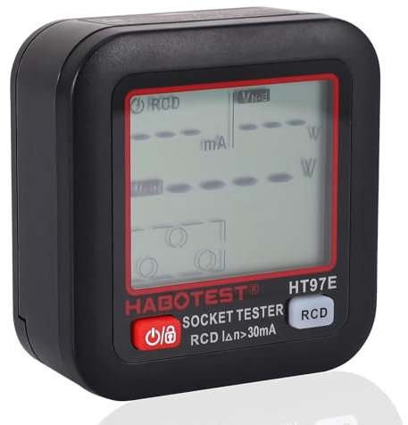 Socket Tester UK, RCD Plug Outlet Tester Electrical Voltage Detector with LCD Display, HT97B 48-255V Power Socket Automatic Circuit Testers for EarthWire/Live/Neutral/RCD Testing