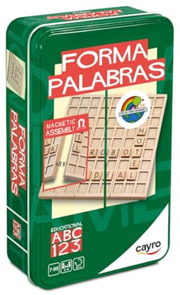Cayro - Formapalabras Travel Metal Box - Juego Educativo de Madera Portátil - Forma Palabras - Juego de Mesa - Refuerza el Vocabulario - 2 a 4 Jugadores