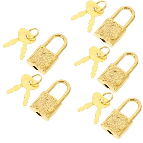 Toyvian Treasure Chest Padlocks Keys, Mini Metallic Locks for Wooden Boxes, Vintage Style Small Padlock Set of 5 for Pirate Game Treasure Boxes