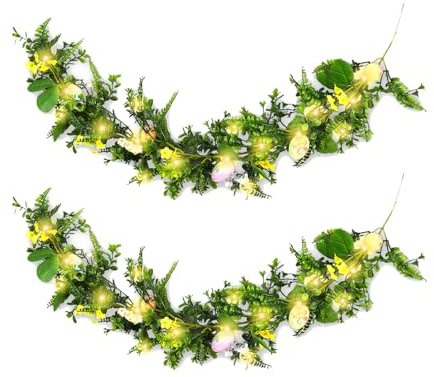 Osterdeko Girlande mit Beleuchtung, 110CM 20LED Ostergirlande Künstliche mit LED Lichterkette Osterdeko mit Osterei Girlande Frühling Led Osterbeleuchtung Frühlingsdeko Girlande für Innen Außen (B)