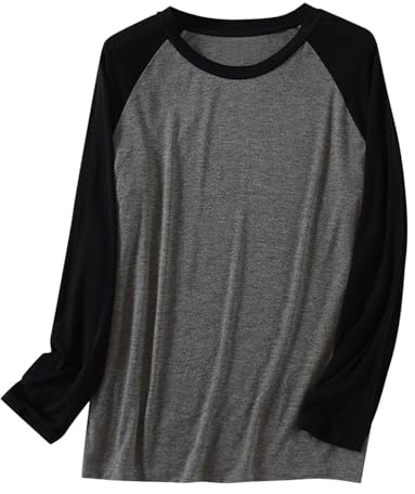Maglietta da uomo in modal a maniche lunghe, ultra morbida e leggera, a girocollo, comoda, vestibilità larga, tinta unita, maglietta basic casual, da notte per casa e salotto, Nero , 3XL