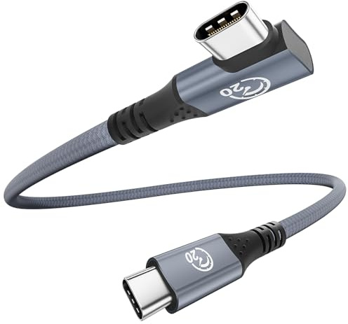 USB C Datenkabel Kurz 90 Grad 0.3m, 20Gbps USBC auf USBC Kabel 3.2 Gen 2 Winkel, 5K/4K@60Hz USBC Videokabel, PD3.1 240W 48V/5A Schnelllade Ladekabel für iPhone 17 16, MacBook iPad, Galaxy S25